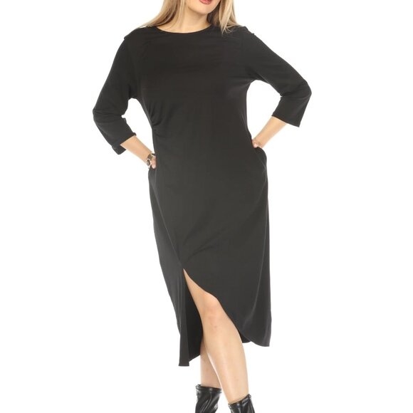 Black Rouch Designer Pockets Dress - Picture 2 of 5